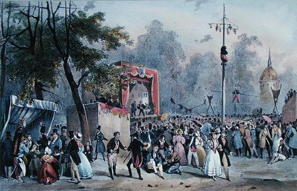 A "Fete de Roi" no Champs-Elysees, Paris, gravada por Lemercier, c.1820 (litografia a cores) de V. (after) Adam