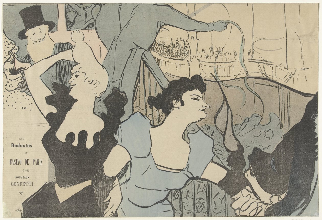 Cartaz anunciando baile de máscaras no Cassino de Paris com retratos de Cha-u-kao e Yvette Guilbert Les Redoutes du Casino de Paris de V. Michel