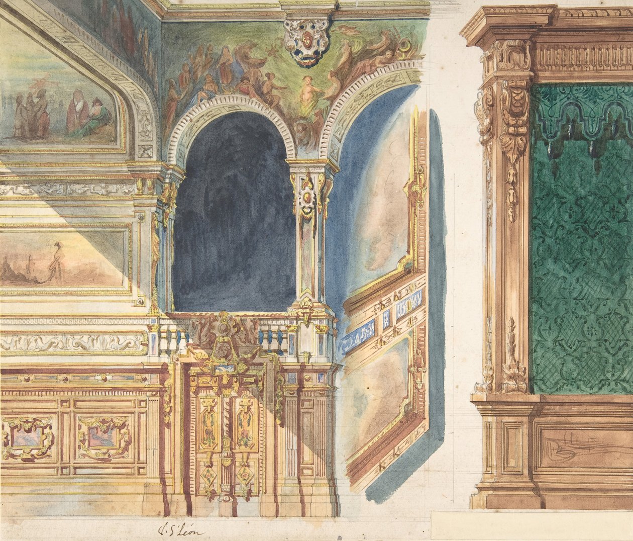 Design para um Interior, possivelmente um Teatro, ca. 1860-80. de V. S. Léon