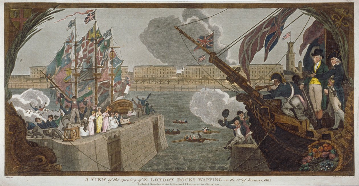 A abertura das docas de Londres, Wapping, 1805 de V Woodthorpe