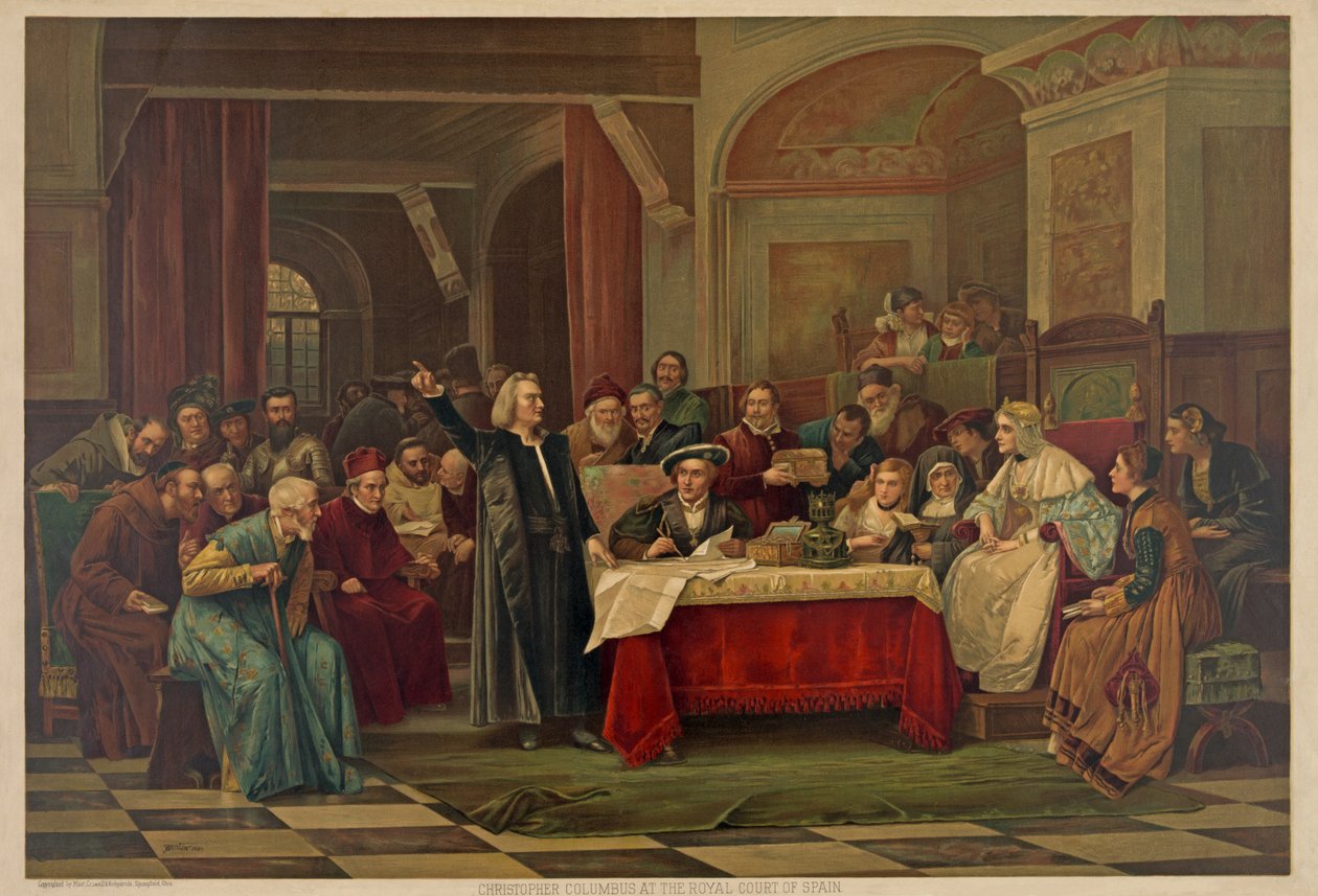 Cristóvão Colombo no Tribunal Real de Espanha, pub.1884 de Vaclav Brozik