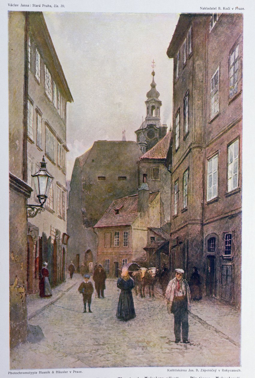 Maiselova Ulice, Praga, ilustração de &39;Stara Praha (Velha Praga)&39;, c.1898 de Vaclav Jansa