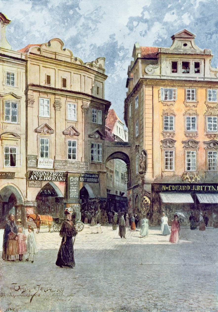 Vista de Staromestsky Rynk, da "velha Praga" c.1900 de Vaclav Jansa