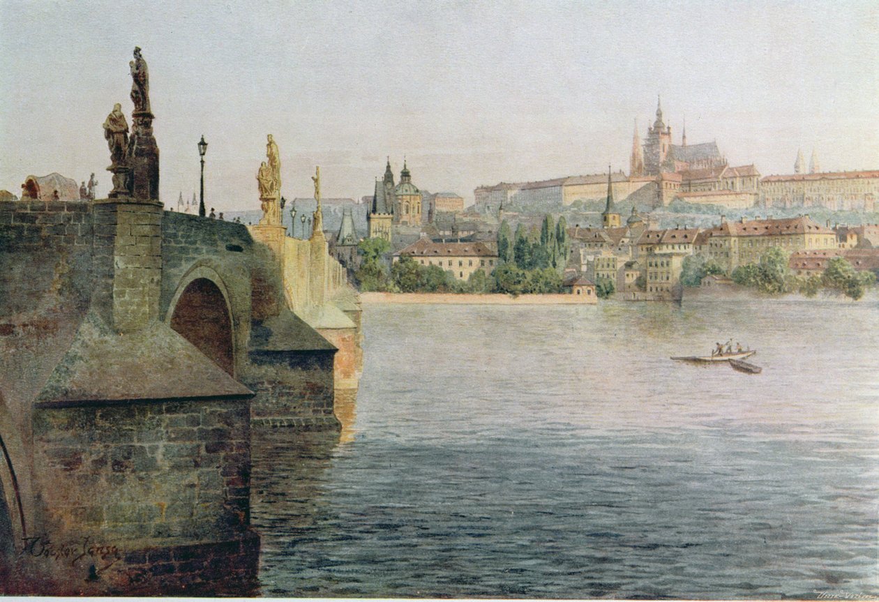 Vista, de, a, ponte charles, de, Krizovnicka, Namesti, de, &39;Stara, Praha&39;, (Old, Prague), c.1900 de Vaclav Jansa