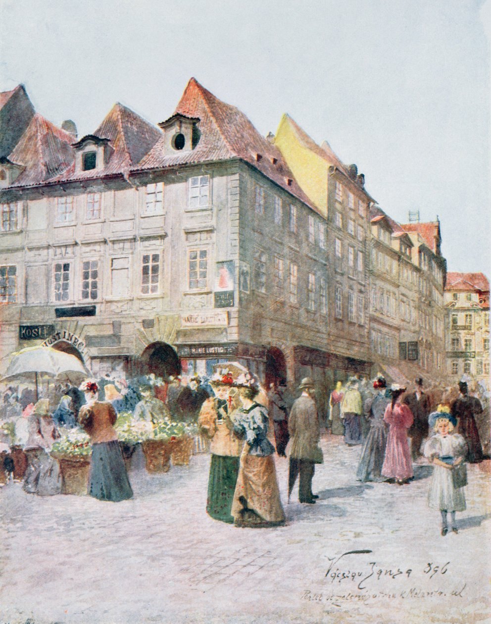 Rua Havelska e Melantrichova Street, Praga, ilustração de &39;Old Prague Prague&39;, c.1900 de Vaclav Jansa