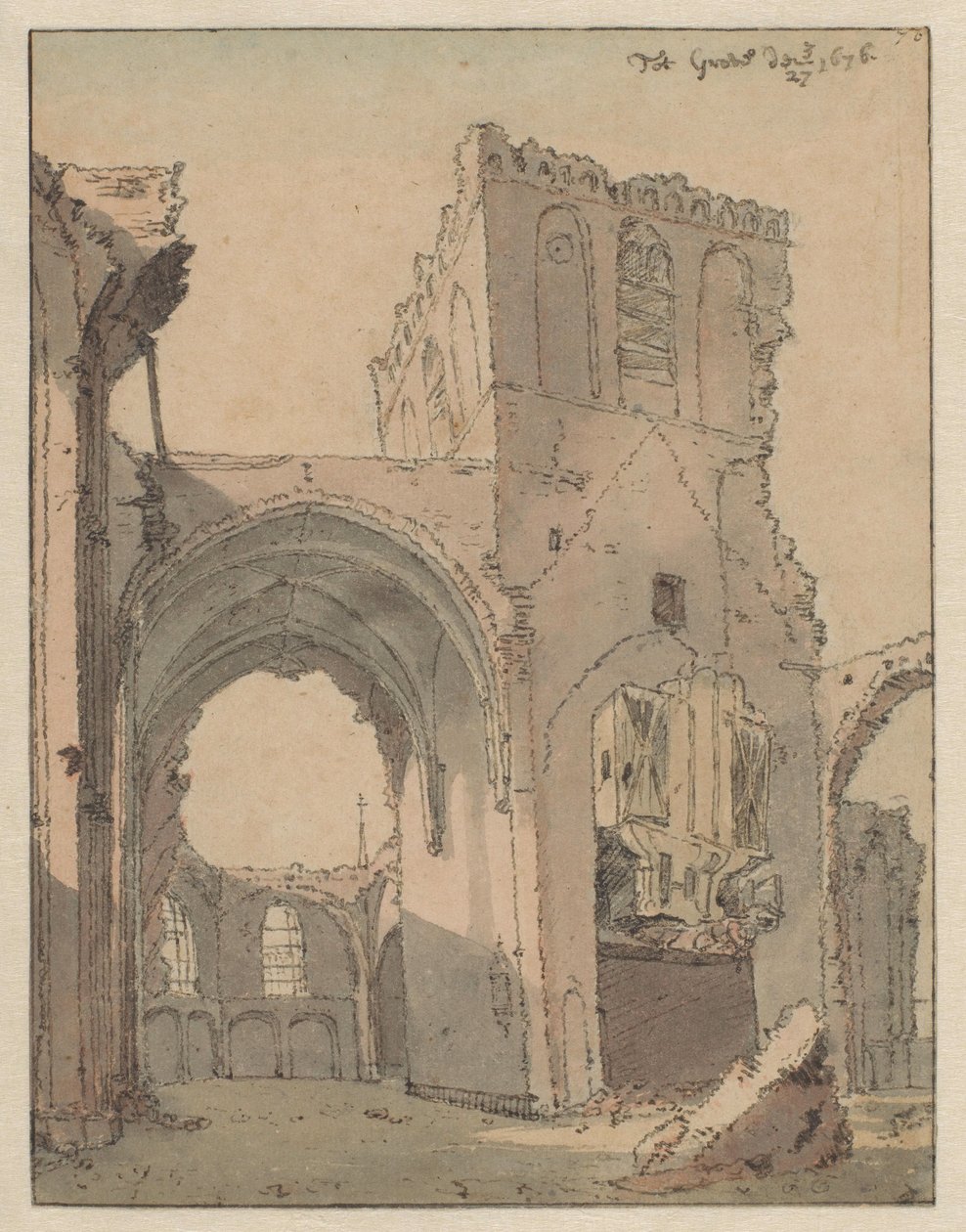 A Ruína do Grote Kerk em Grave de Valentijn Klotz (attributed to)