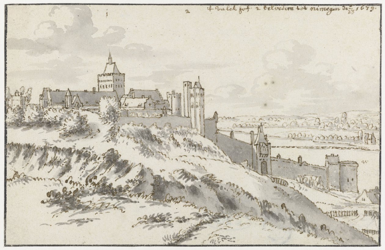 Vista do Valkhof e Belvedere em Nijmegen de Valentijn Klotz (possibly)