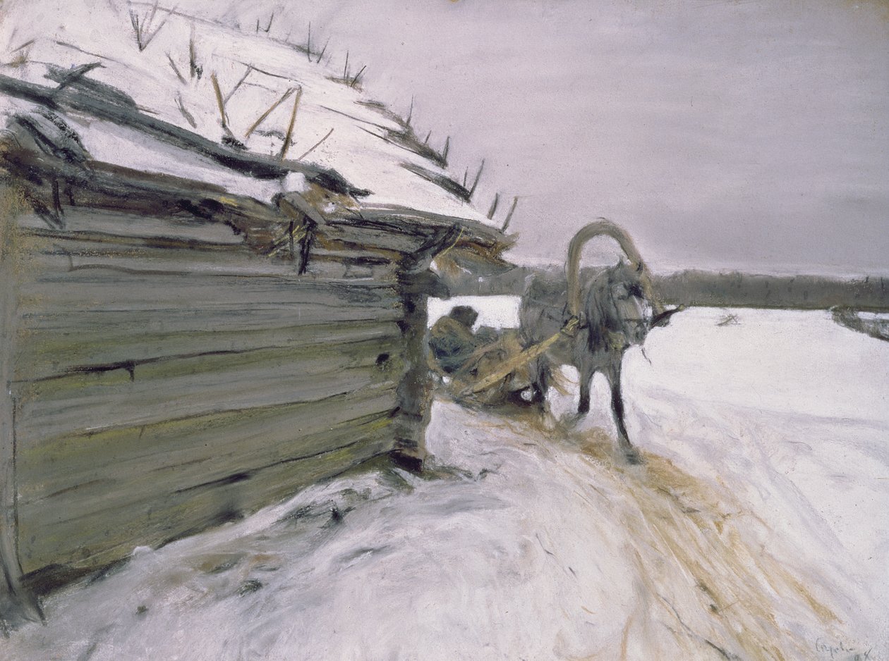 No inverno, 1898 (pastel e guache sobre papelão) de Valentin Aleksandrovich Serov