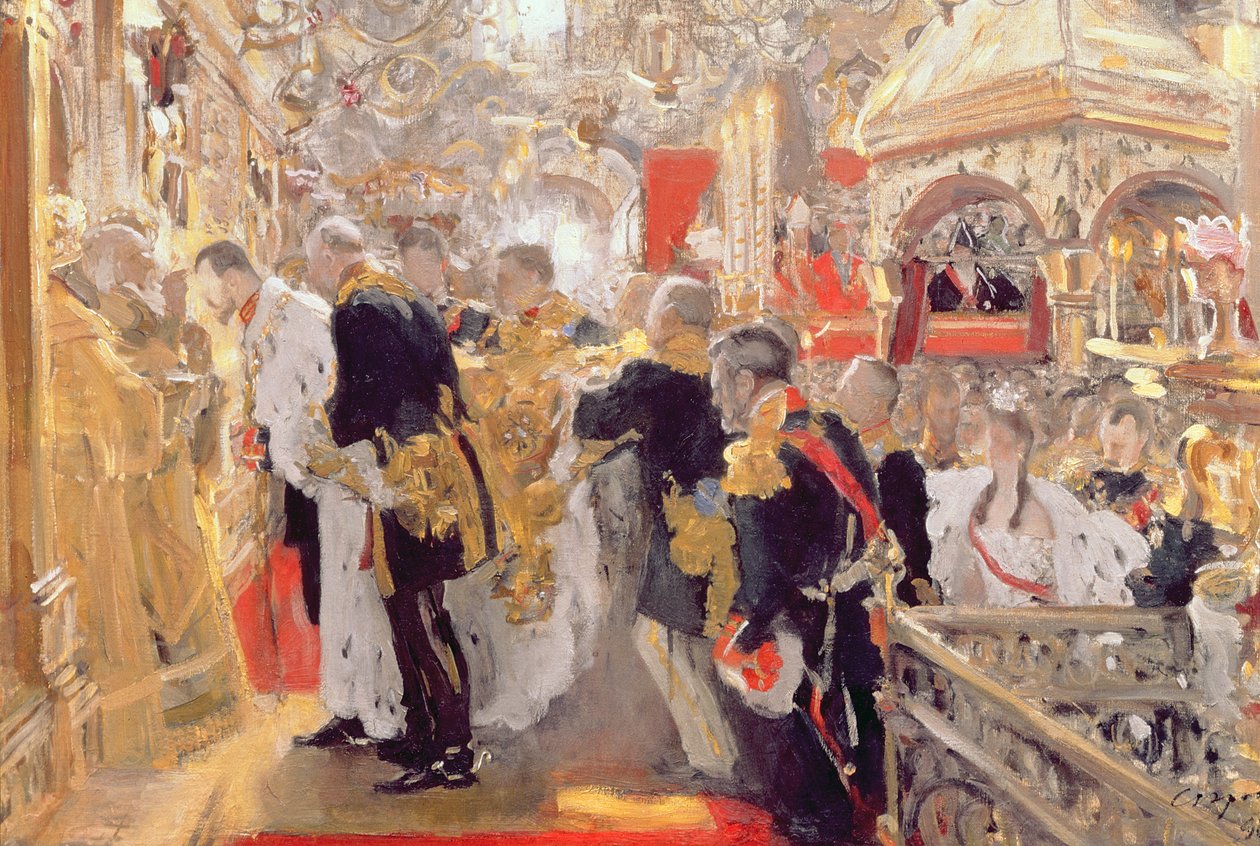 A coroação do imperador Nicolau II (1868-1918) na Catedral da Assunção, 1896 de Valentin Aleksandrovich Serov