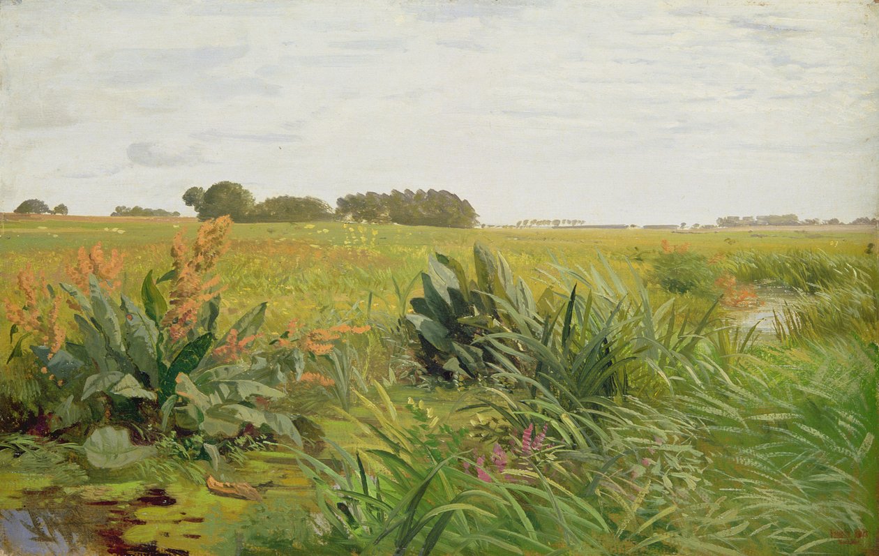 Entre Geest e Marsh, c.1880 (óleo sobre papel em madeira) de Valentin Ruths