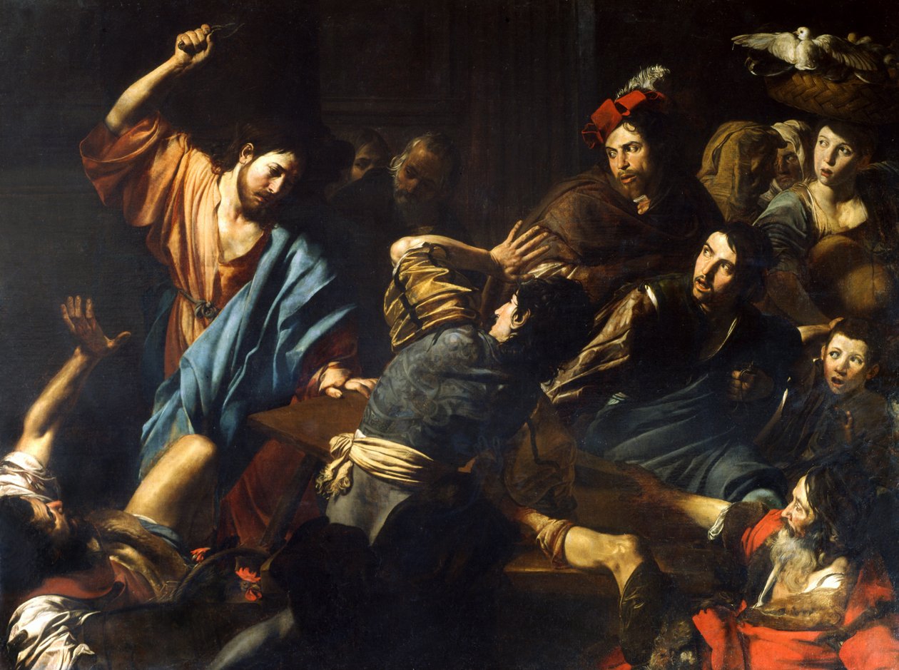 Cristo dirigindo os emprestadores de dinheiro do templo de Valentin de Boulogne