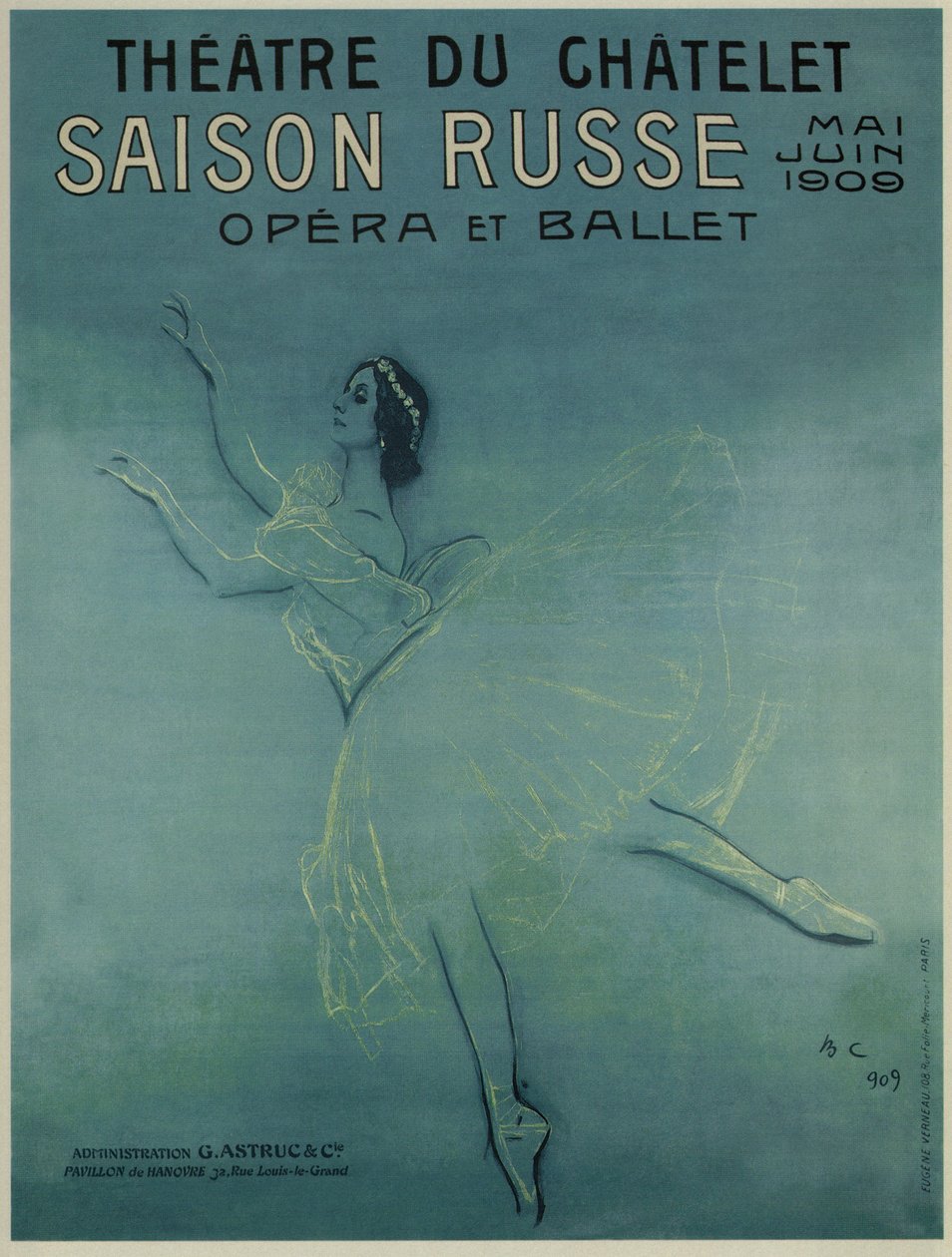 Cartaz publicitário da bailarina Anna Pavlova no balé Les sylphides de F. Chopin, 1909 de Valentin Aleksandrovich Serov