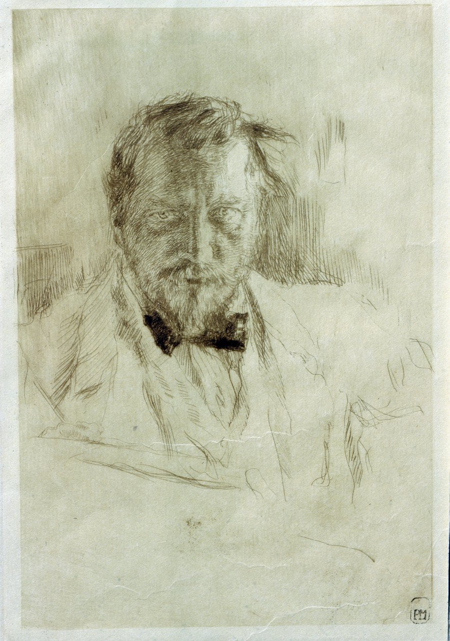 Auto-retrato (Auto-retrato). Água-forte por Valentin Alexandrovich Serov (1865-1911) de Valentin Aleksandrovich Serov