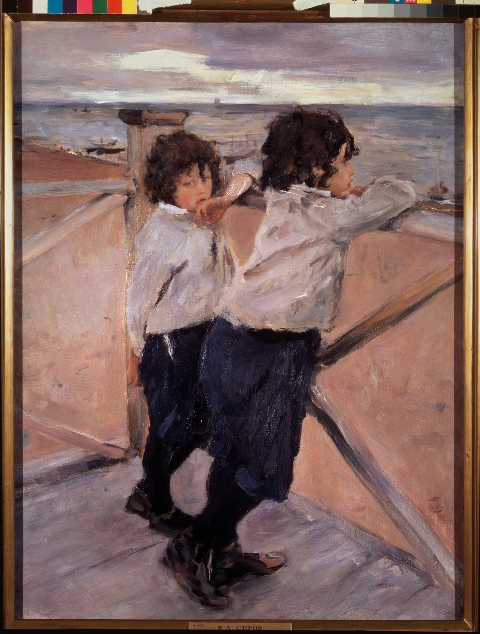Crianças. (Dois irmãos num pontão de madeira em frente ao Mar Báltico). Pintura de Valentin Alexandrovich Serov (1865-1911), óleo sobre tela de Valentin Aleksandrovich Serov