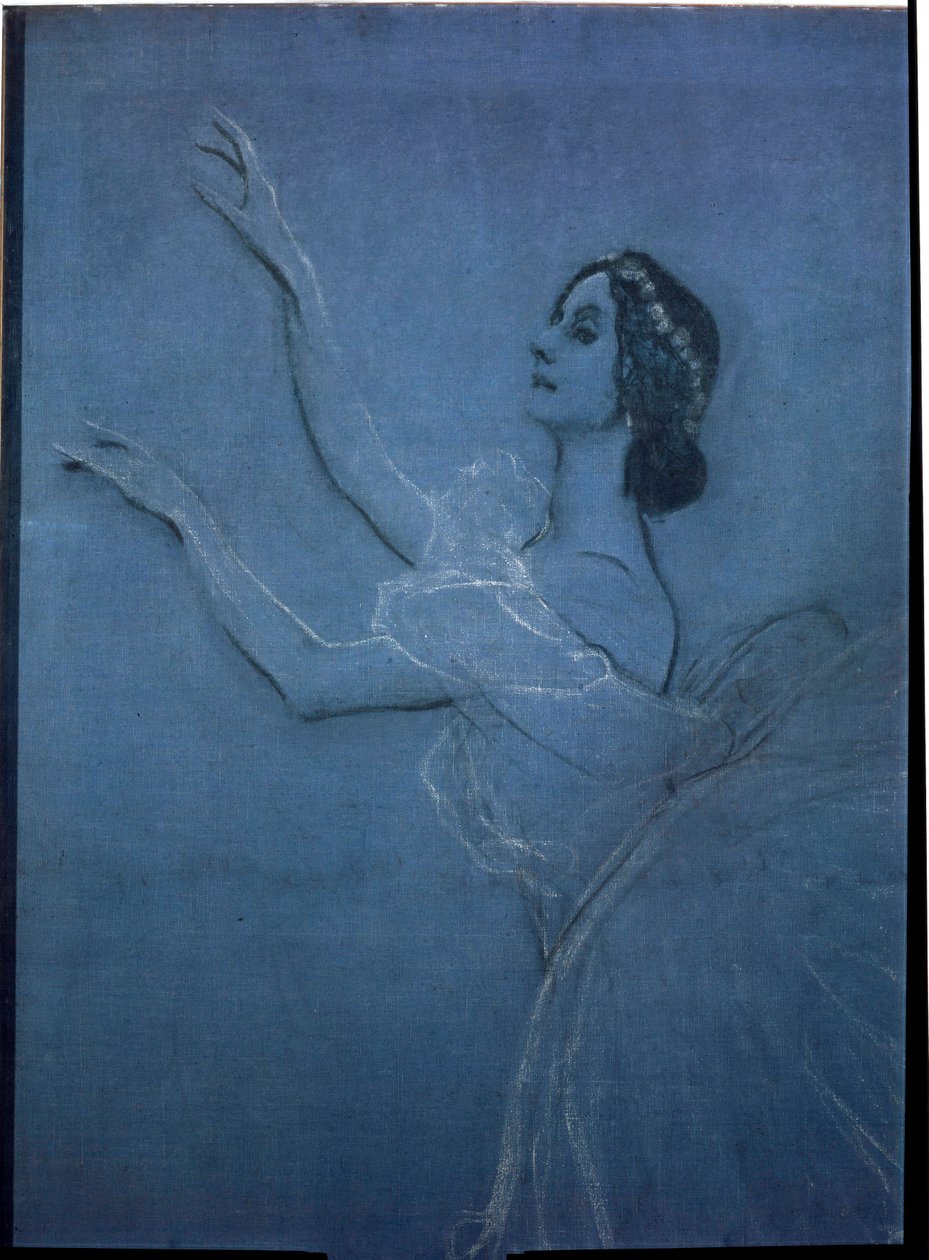 A bailarina Anna Pavlova (1882-1931) no ballet "Sylphides" de Frederic Chopin (1810-1849) (detalhe). Trabalho de Valentin Alexandrovich Serov (1865-1911), tempera e giz sobre tela de Valentin Aleksandrovich Serov
