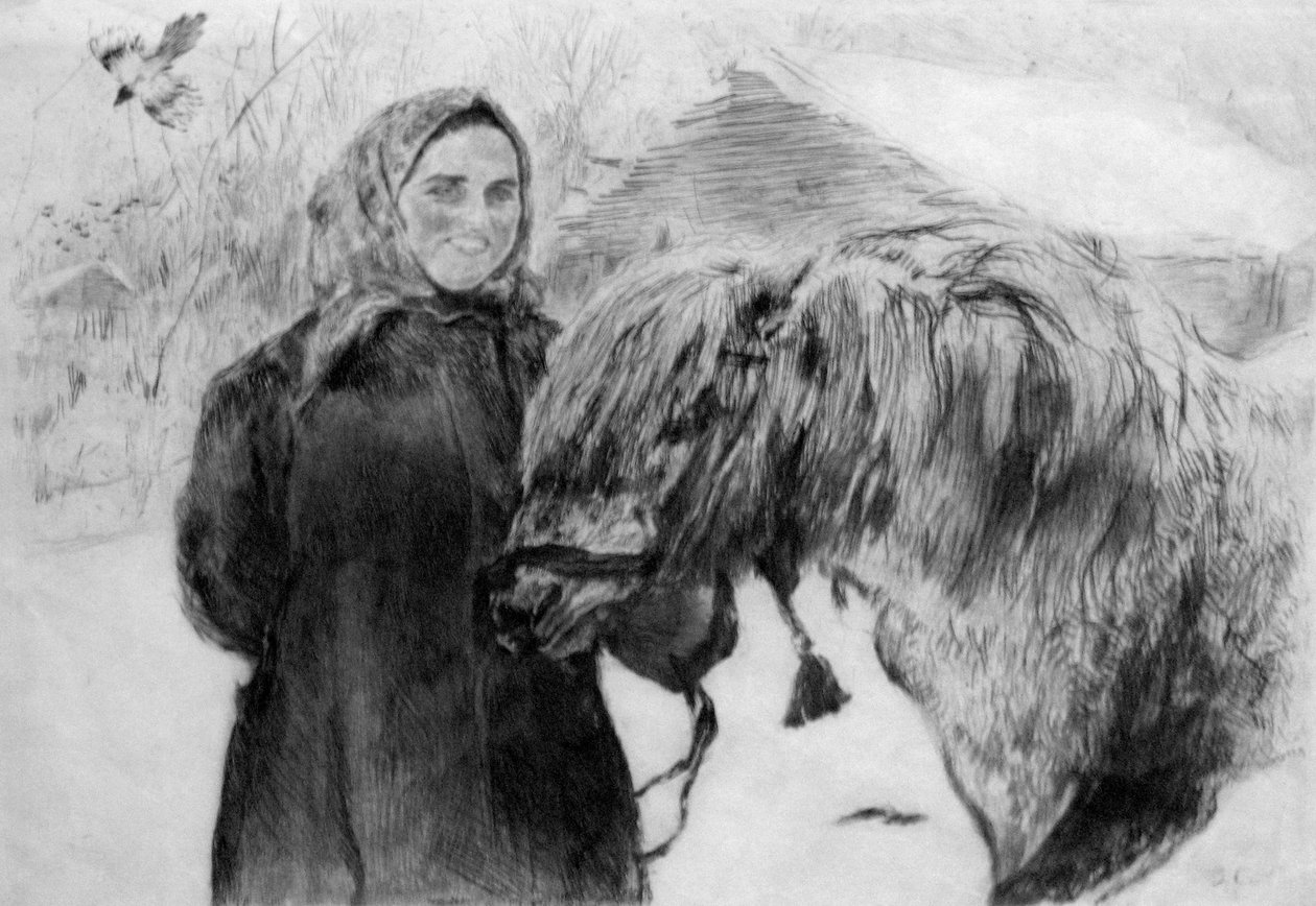 Mulher Serow com cavalo de Valentin Aleksandrovich Serov