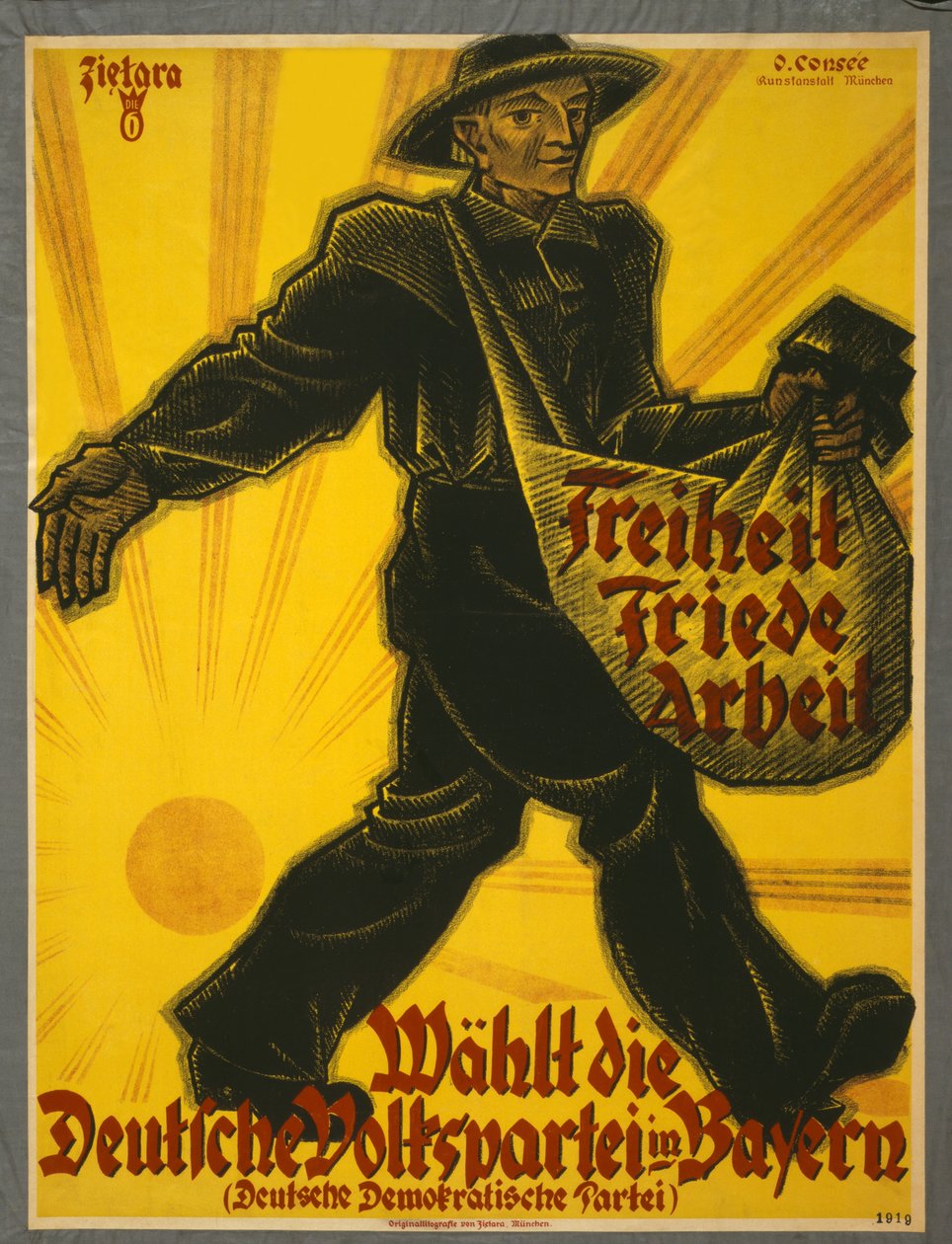 Liberdade, paz, trabalho, eleger o partido do povo alemão na Baviera, pub. Munique, 1919 de Valentin Zietara