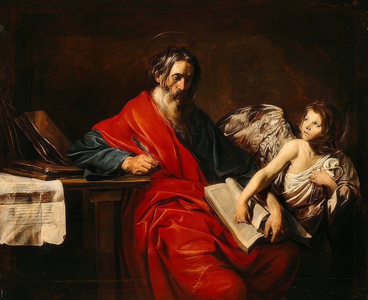 Mateus, o evangelista. Por volta de 1625 de Valentin de Boullogne
