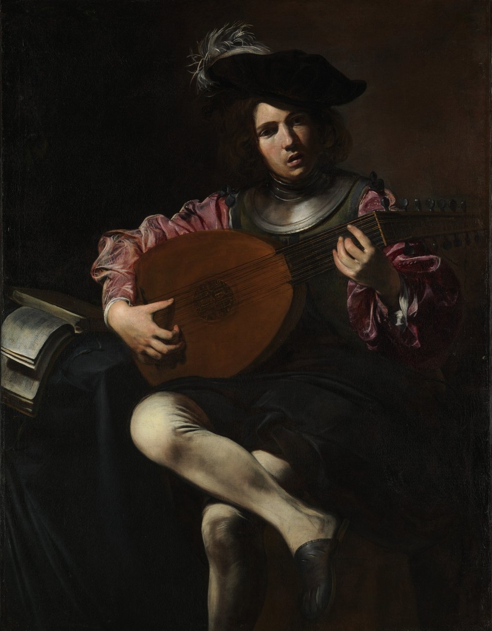 Jogador de alaúde, c.1625-26 (óleo sobre tela) de Valentin de Boulogne