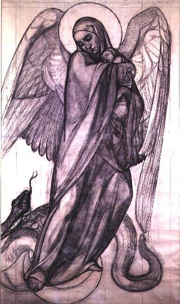 A Virgem do Apocalipse, 1925 (carvão e lápis sobre papel) de Valentine Reyre