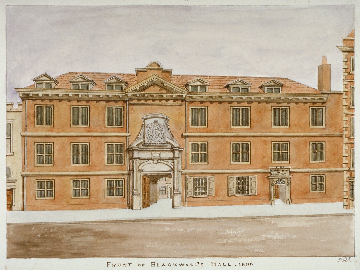 Vista frontal do Blackwell Hall, cidade de Londres, 1806 de Valentine Davis