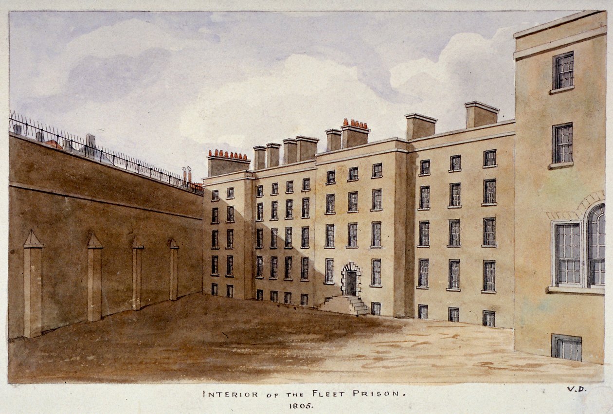 Pátio interno da prisão Fleet Prison, City of London, 1805 de Valentine Davis