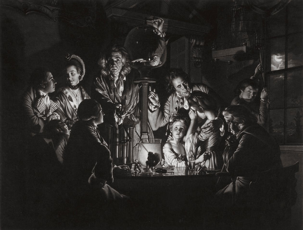 Um experimento em um pássaro na bomba de ar depois de Joseph Wright de Derby, 1769. de Valentine Green