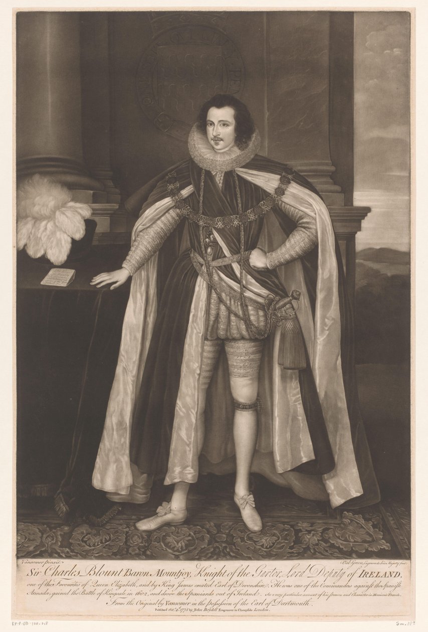Portret de Charles Blount Sir Charles Blount Baron Mountjoy, Cavaleiro do Parter, Lord Deputy of Ireland (título no objeto) de Valentine Green