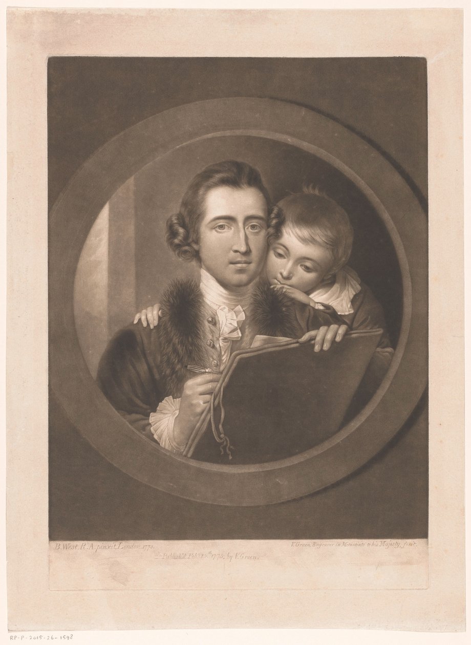 Retrato do artista Benjamin West com seu filho Raphael de Valentine Green