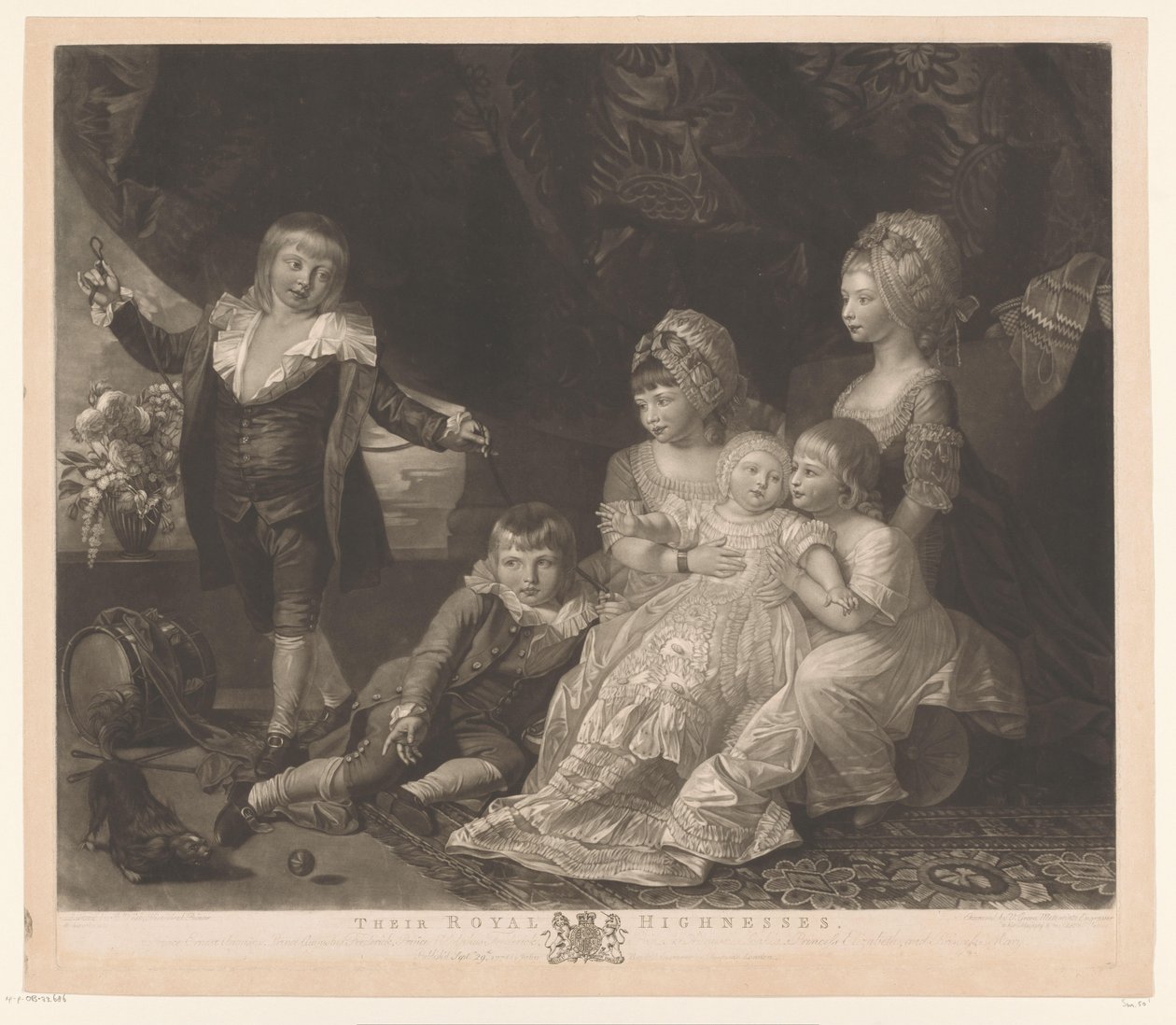 Retrato de seis filhos de George III e Charlotte de Mecklenburg-Strelitz Suas Altezas Reais (título no objeto) de Valentine Green