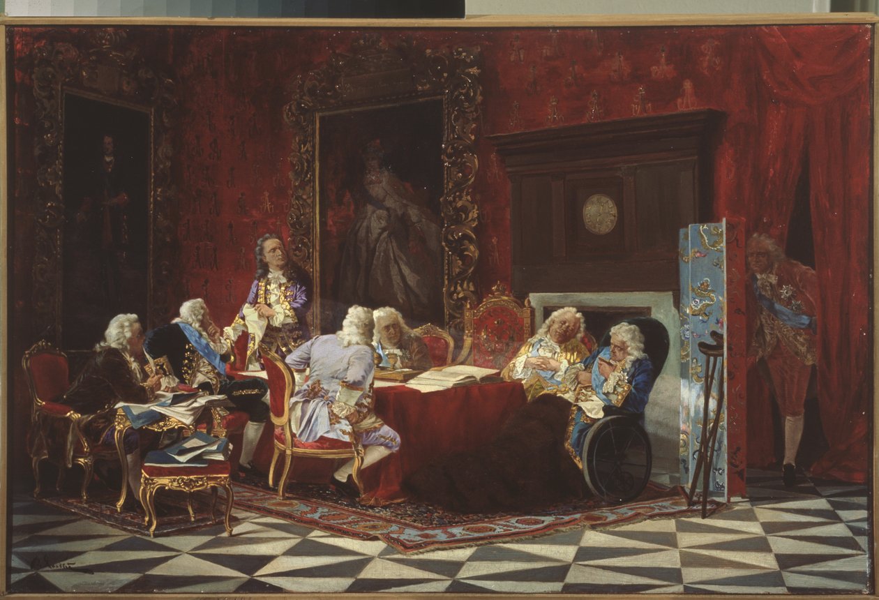 Artemy Volynsky em um gabinete russo sentado, 1875 de Valeri Ivanovich Jacobi