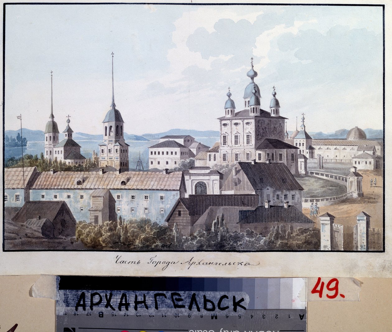 Vista da cidade de Arkhangelsk (Rússia) (Vista da cidade de Arkhangelsk). Obra de Valeri Yemelyanovich Galyamin (1794-1855), aquarela sobre papel de Valeri Yemelyanovich Galyamin