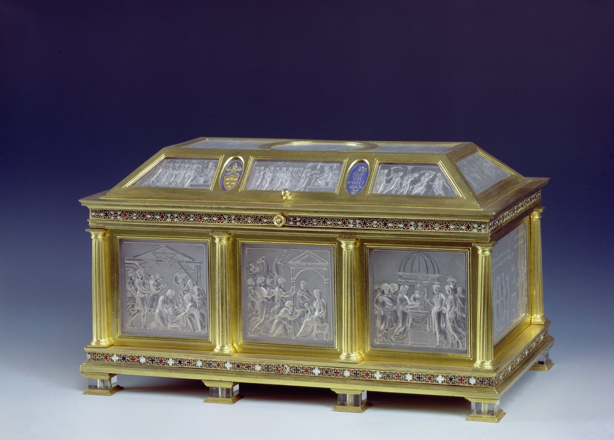 Arcas que representam a Natividade, a Adoração dos Magos e a Apresentação no Templo, 1533 (cristal de rocha e ouro) de Valerio Belli