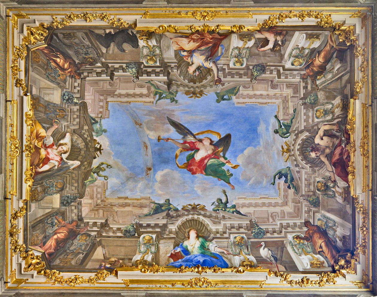 Alegoria da Fama e Figuras Alegóricas do Salão da Fama da Família Balbi (fresco) de Valerio and Mariani Giovanni Maria Castello