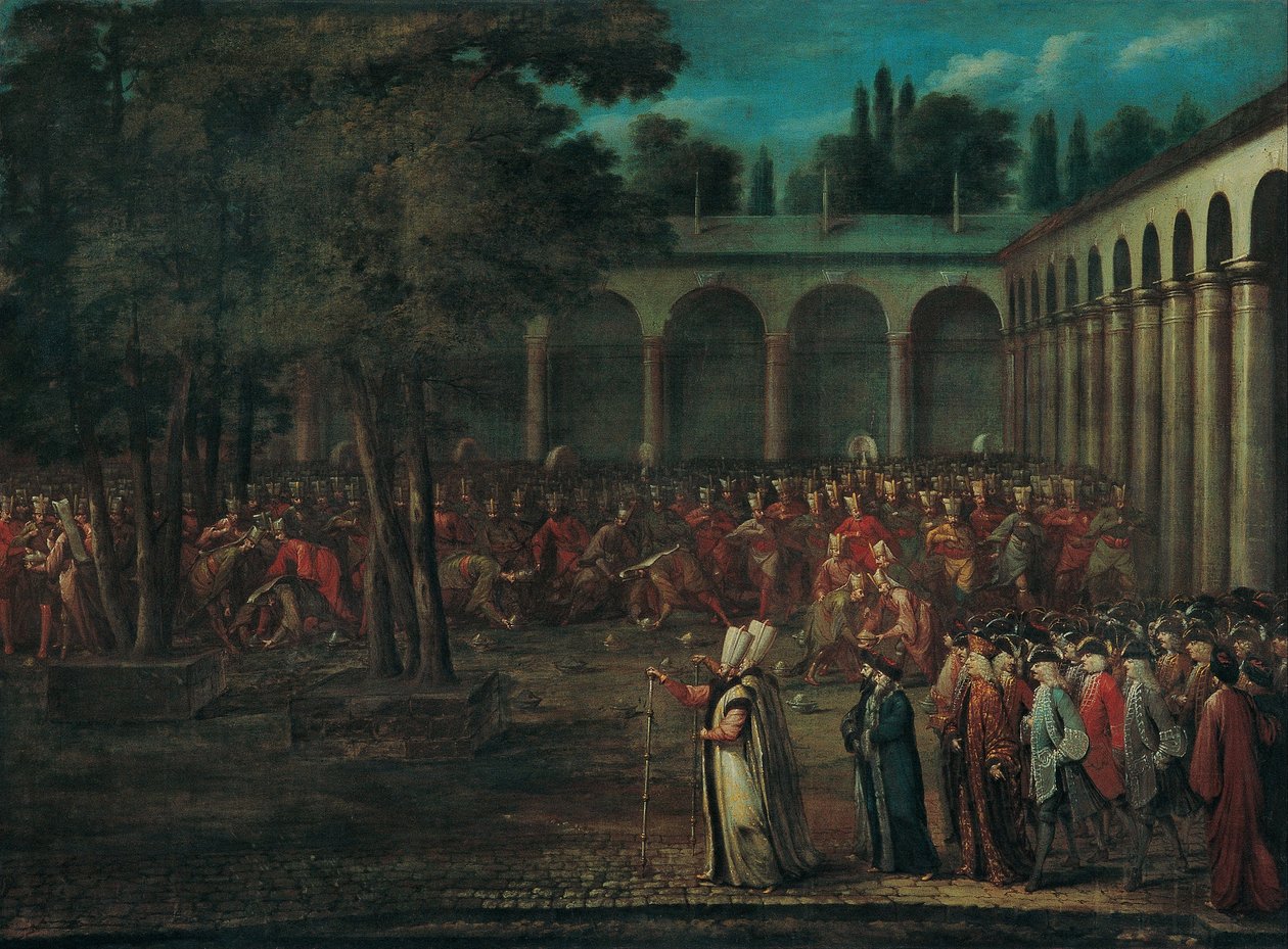 Delegação Embaixadora que Passa pelo Segundo Pátio do Palácio Topkapı, década de 1720 de Vanmour