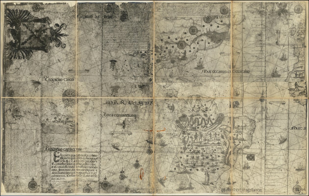 Mapa de 1551 do hemisfério ocidental por Sancho Gutiérrez de Various