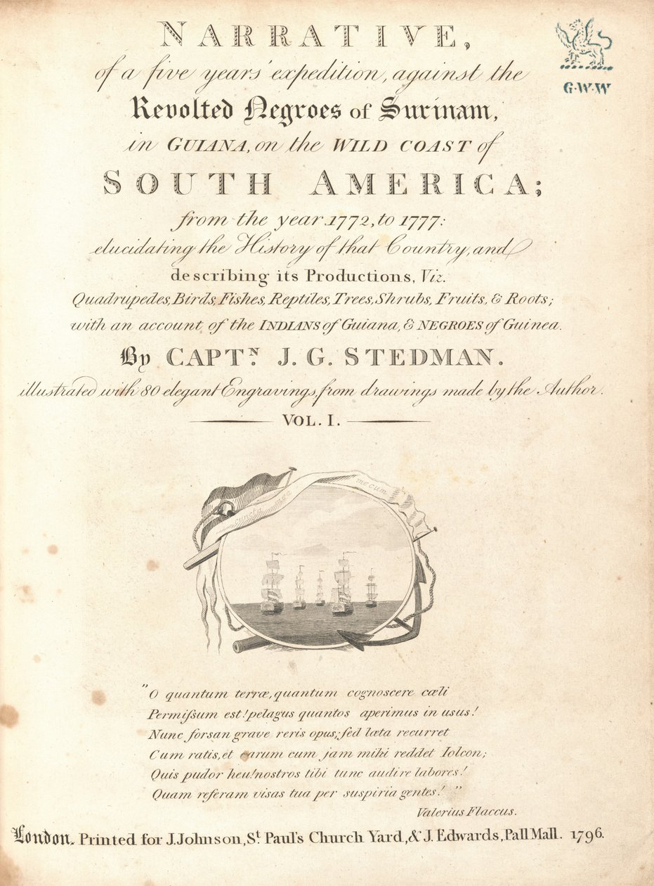 Narrativa, de uma Expedição de Cinco Anos, contra os Negros Revoltados do Suriname, na Guiana, na Costa Selvagem da América do Sul (volume I) de Various Artists, including William Blake, after John Gabriel Stedman