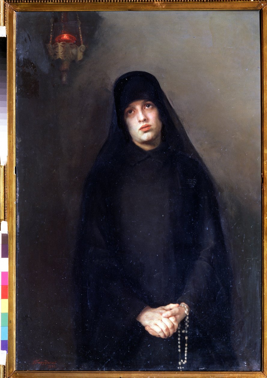 Uma freira (Uma freira). Pintura de Varvara Matveyevna Baruzdina (1862-1941). Óleo sobre tela de Varvara Baruzdina