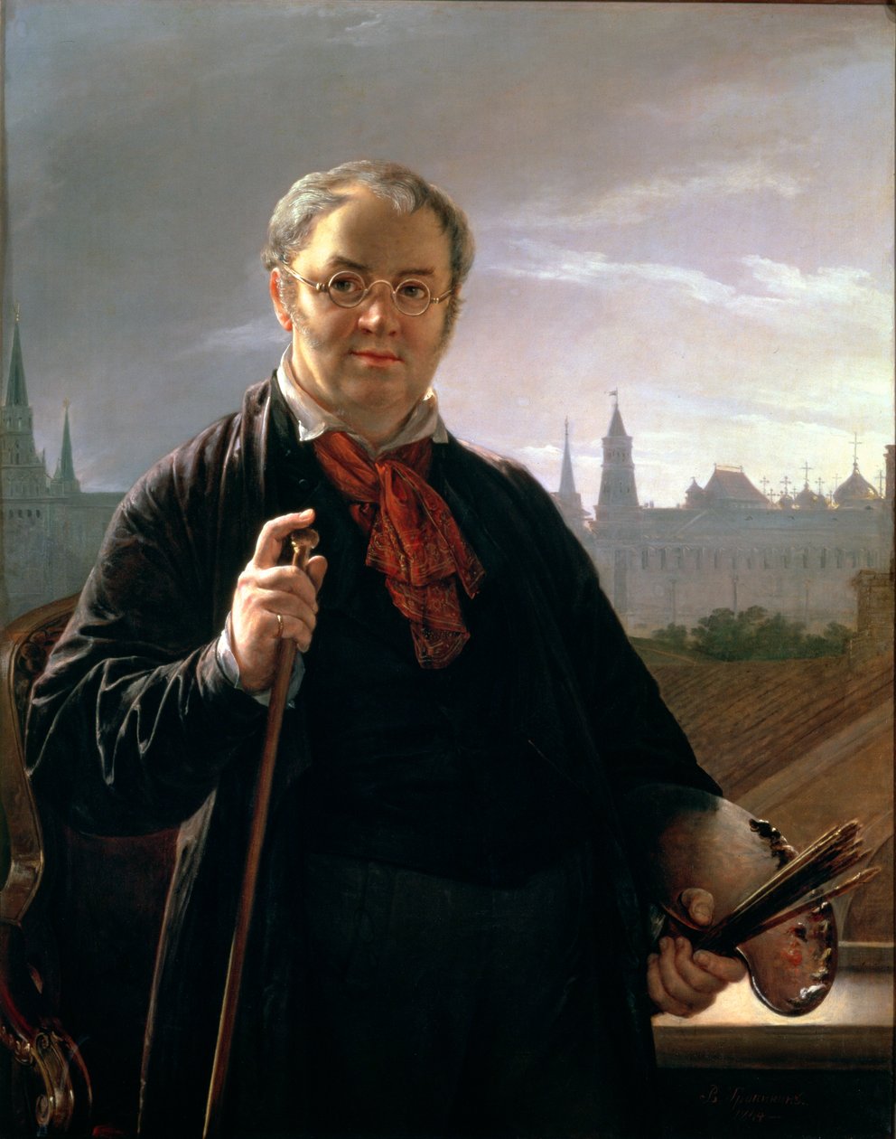Auto-retrato contra a janela com vista para o Kremlin, 1846 de Vasili Andreevich Tropinin