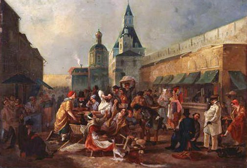 Barraca de refresco perto do muro chinês em Moscou, 1856 de Vasili Egorovich Astrakhov