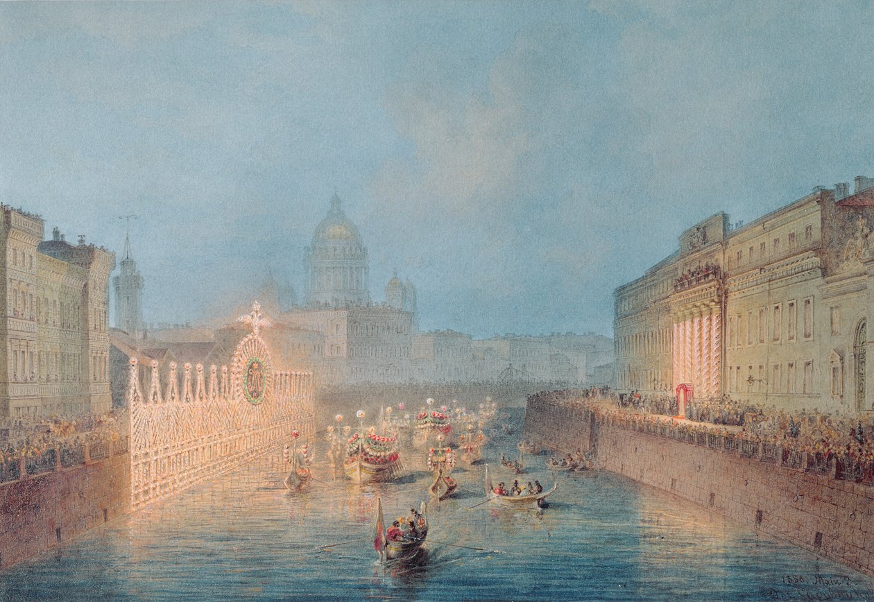 Iluminação no Moyka em São Petersburgo, 1856 de Vasili Semenovich Sadovnikov
