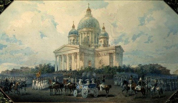 A Catedral da Trindade em São Petersburgo, 1850, 1850 (wc no papel) de Vasili Semenovich Sadovnikov