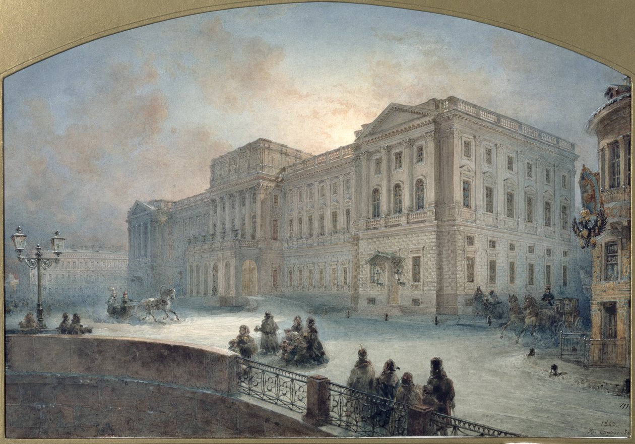 Vista do Palácio Mariinsky no Inverno de 1863 de Vasili Semenovich Sadovnikov