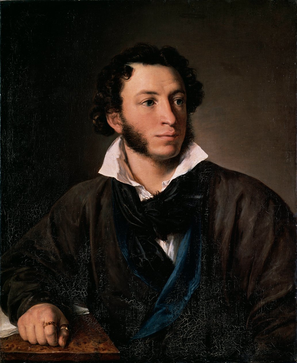 Retrato do Autor Alexander Pushkin (Retrato do Autor Alexander Pushkin) - Pintura de Vasili Andreyevich Tropinin (Vassili Tropinin) (1776-1857), óleo sobre tela de Vasili Andreevich Tropinin