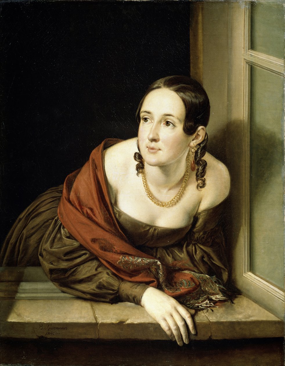 Mulher em uma janela, 1841 de Vasili Andreevich Tropinin