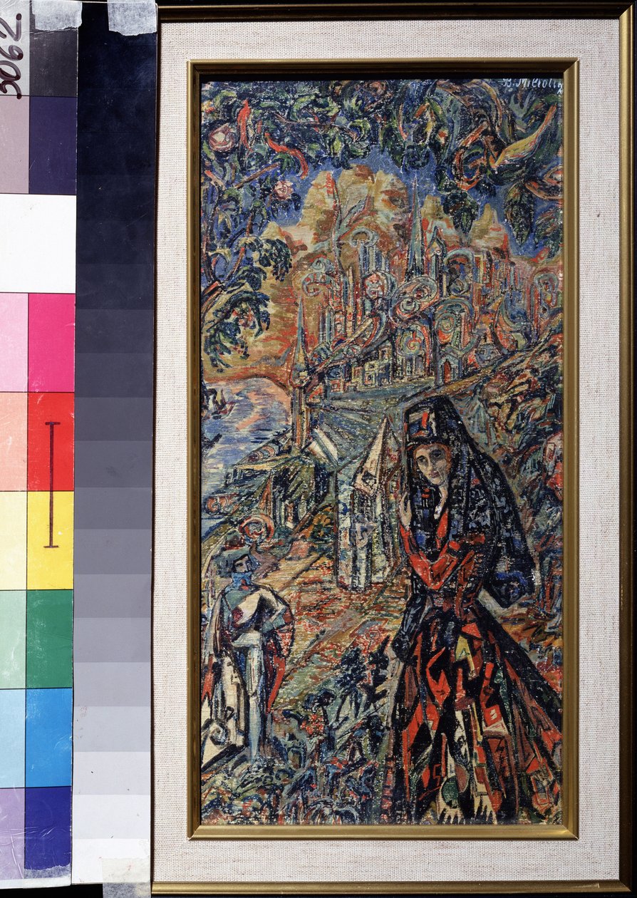 Sappho (ca. 630-580 BC) - Trabalho de Vasili Dmitrievich Millioti (1875-1943), aguarela, guache e tinta sobre papel de Vasili Dmitrievich Millioti