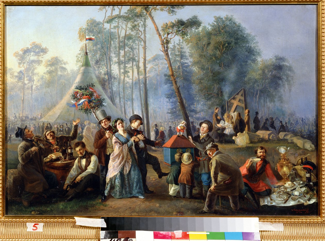Distracção publique a Maryina Roshcha a Moscou (Festa pública em Maryina Roshcha em Moscovo). Peinture de Vasili Yegorovich Astrrakhov (?-apres 1867). Huile sur toile, 49 x 73 cm de Vasili Egorovich Astrakhov