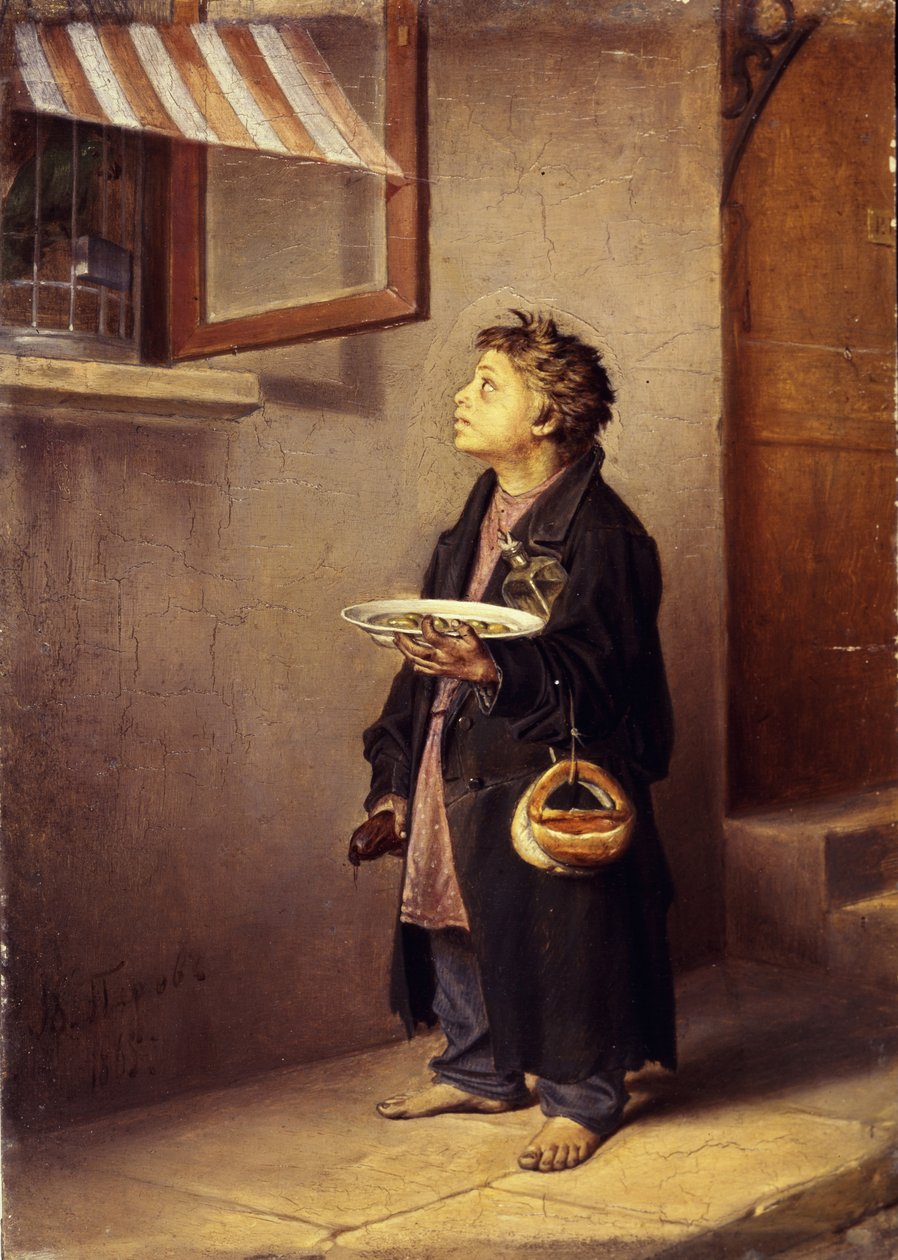 Um aprendiz assistindo um papagaio, 1865 de Vasili Grigorevich Perov