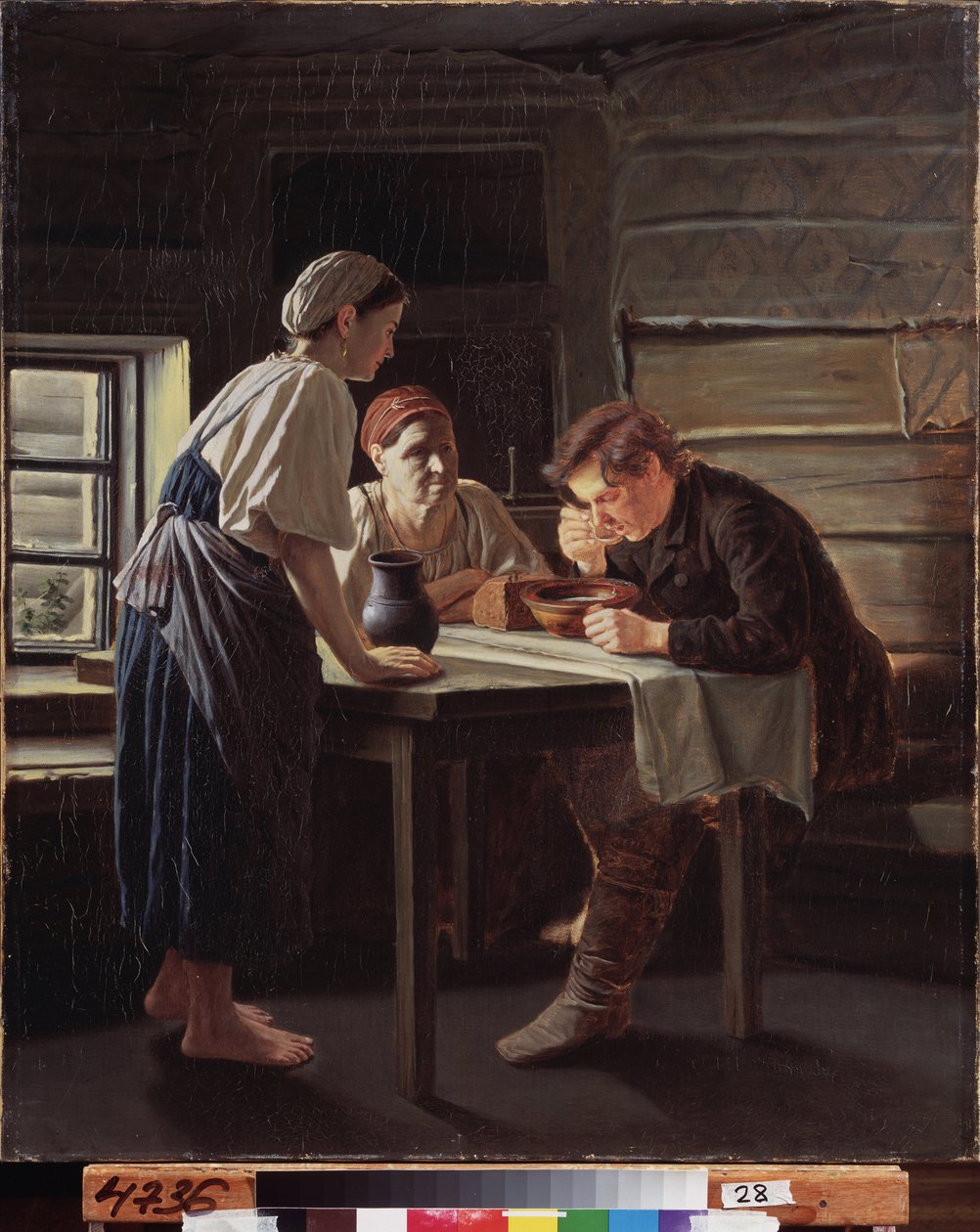O acolhimento do peregrino. Pintura por Vasili (Vassili) Grigorievich Perov (1834-1882), óleo sobre tela de Vasili Grigorevich Perov