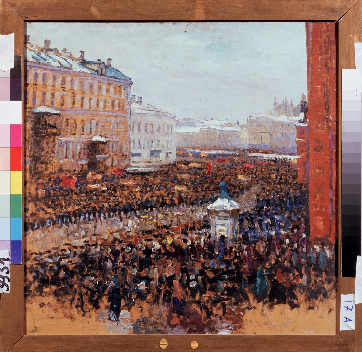 Manifestation revolutionnaire a Moscou en 1917 (Manifestação revolucionária em Moscovo em 1917). Episódio da revolução proletária bolchevique nas ruas da capital russa. Pintura de Vasili Nikitich Meshkov (Vassili Mechkov) (1868-1946), óleo de Vasili Meschkov